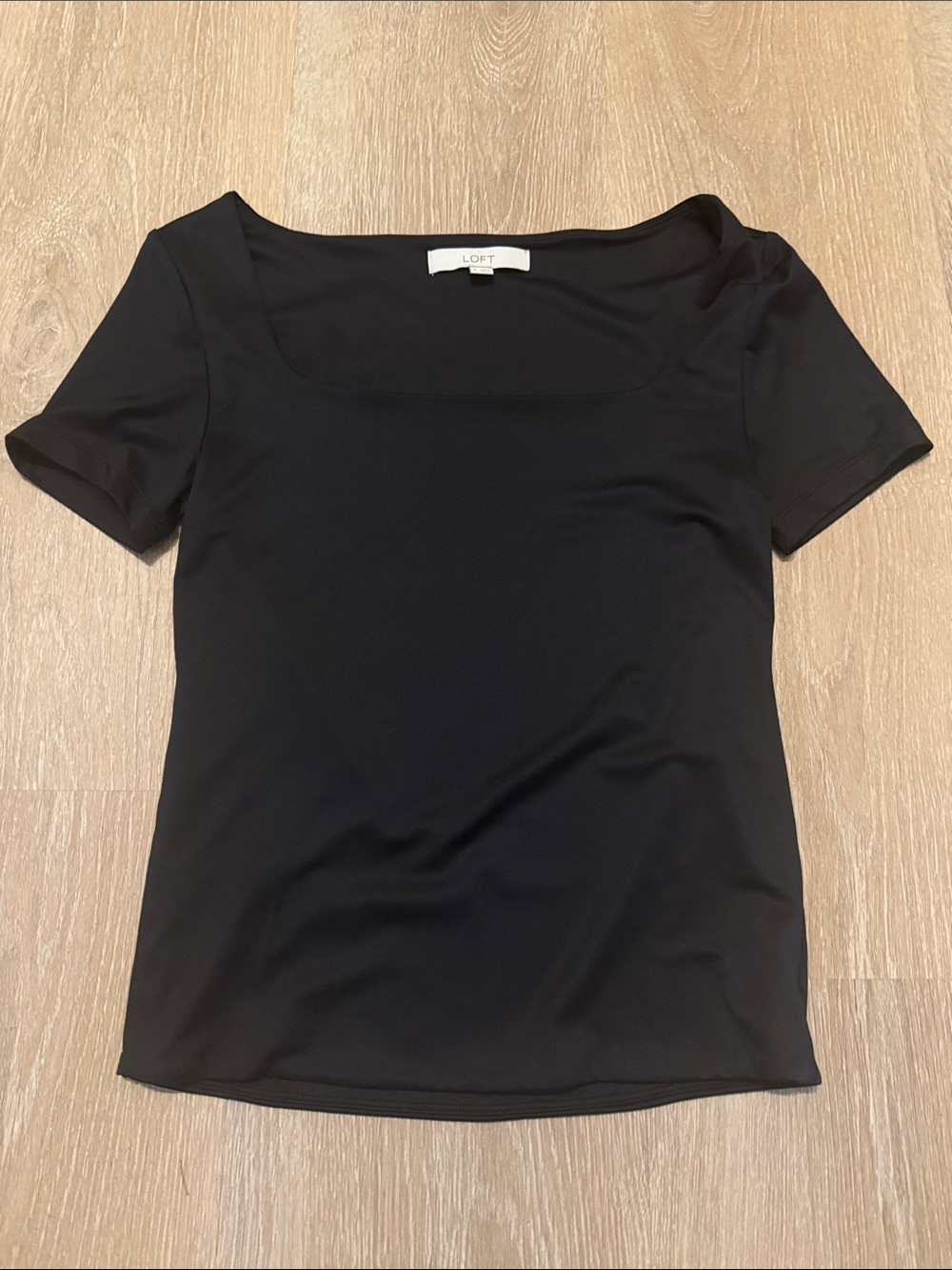 LOFT Black Short Sleeve Square Neck Fitted Top